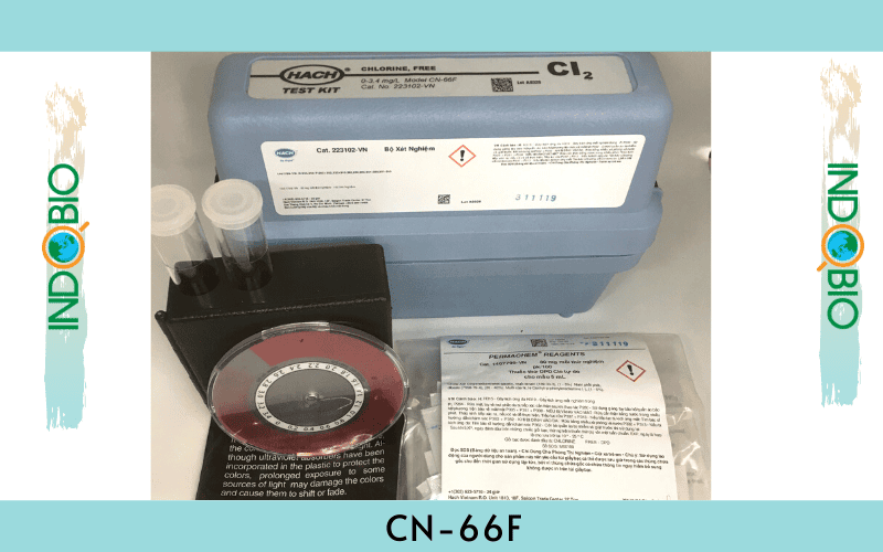 Bộ test clo dư trong nước CN-66F thang đo 0-3.4 ppm, đóng gói chắc chắn, gồm 100 test/hộp và các dụng cị cần thiết kèm theo
